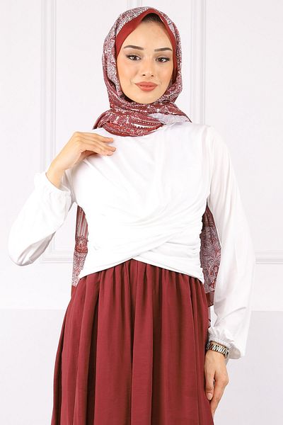 İmajButik Ecru Cross Drape Detailed Sandy Blouse