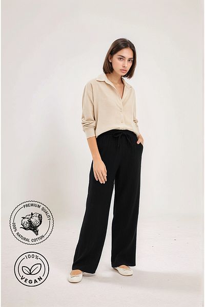 Bled Muslin Wide Leg High Waist Palazzo Women's Trousers (100% Cotton)