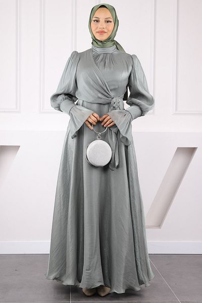 İmajButik Khaki Side Tie Evening Dress