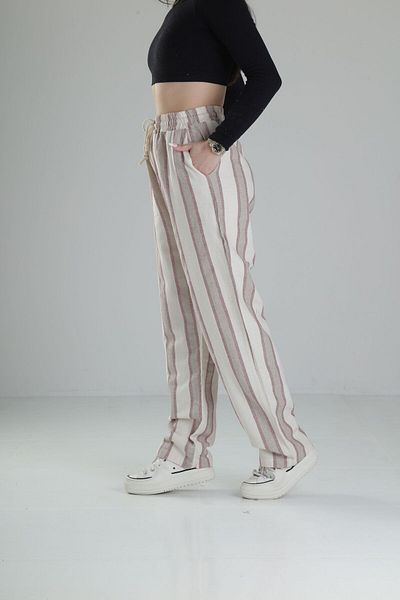COCOPELLI Loose Fit Burgundy Line Linen Trousers