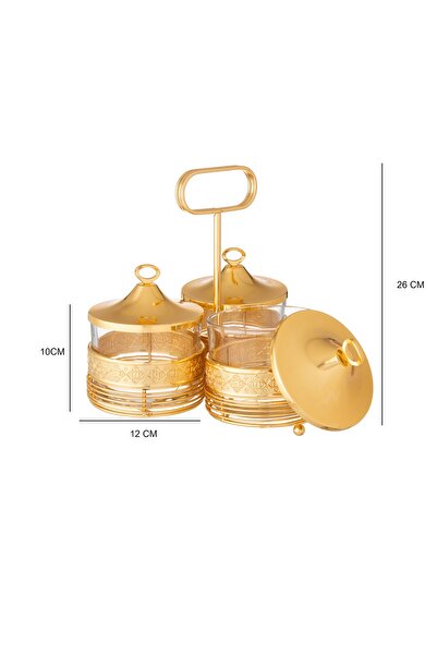 Dania Elegantly designed 3-compartment gold stand for dates, sweets and nuts