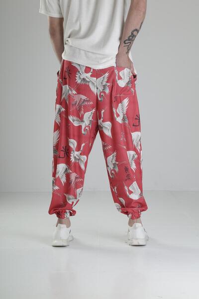 COCOPELLI Chinese Bird Patterned Pleated Half Baggy