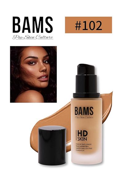 BAMS POP SKIN CULTURE BAMS HD Liquid Foundation | Full Coverage, Lightweight, Long-Lasting & Blendable Formula (Shade 102)