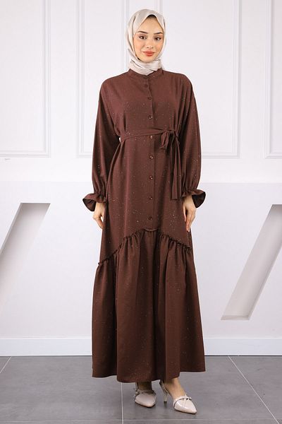 İmajButik Καφέ φούστα με μαζεμένη μέση Φόρεμα Linda