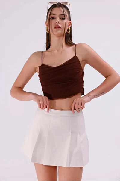 LA PANTE Front Pleated Beige Short Skirt