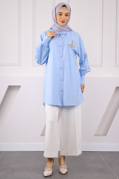 İmajButik Baby Blue μπλουζάκι με πέτρα με λεπτομέρειες