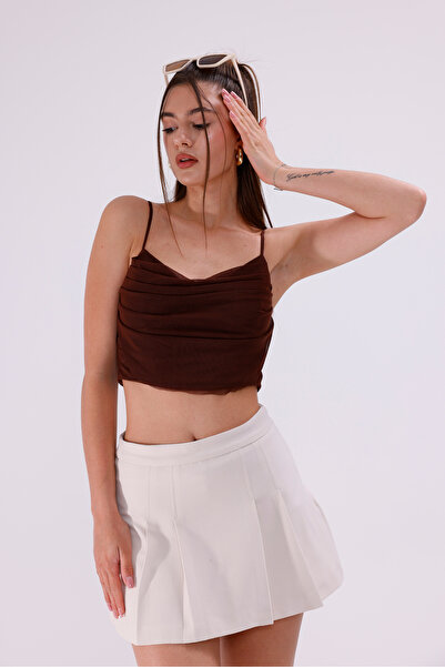 LA PANTE Önden Pileli Bej Şort Etek