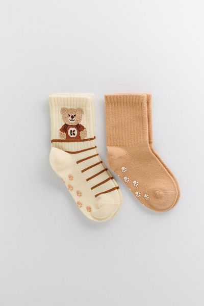 Katia&Bony Katiya&Bony Teddy Patterned Baby 2-Pack Socket Socks