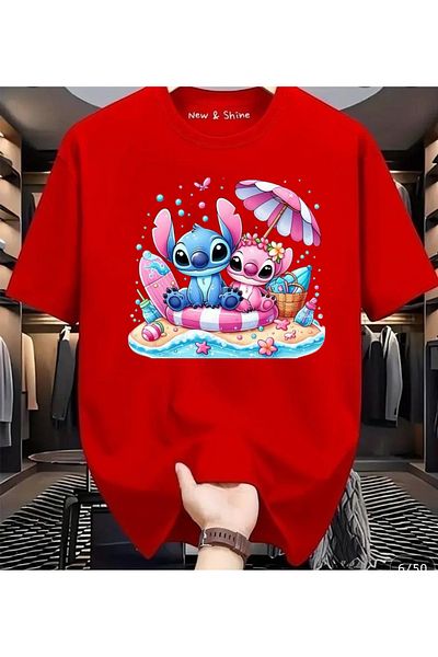 New Shine Stitch and Angel Printed Large Size Oversize T-Shirt