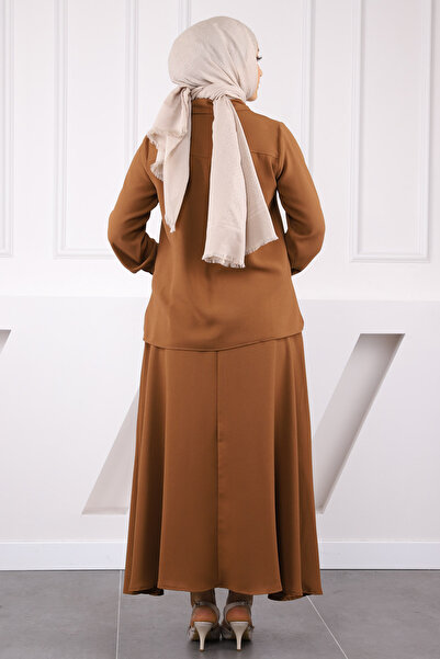 İmajButik Brown Front Tie Shirt Skirt Suit