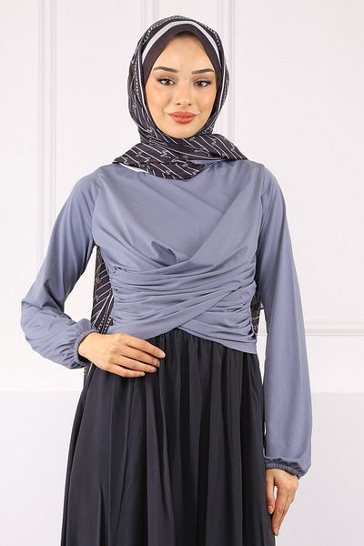 İmajButik Γκρι χιαστί ντραπέ Λεπτομερής μπλούζα από άμμο