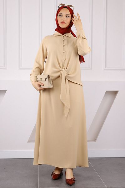 İmajButik Stone Front Tie Shirt Skirt Suit