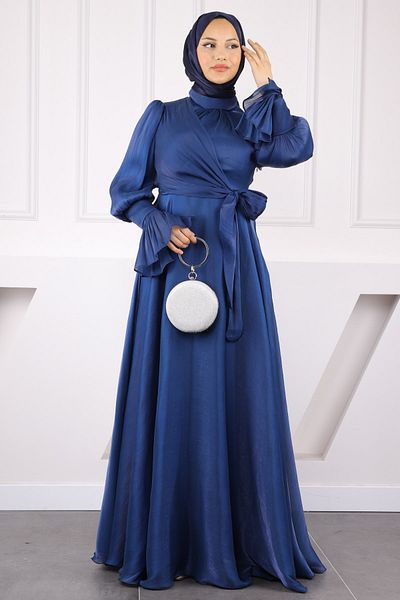 İmajButik Βραδινό φόρεμα Saks Blue Side Tie
