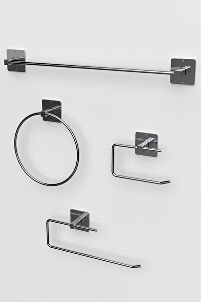 KARTEYA Yapışkanlı Gümüş Rulo ve Uzun Havluluk Wc Kağıtlık ve Çember Havluluk Banyo Mutfak 4'lü Set