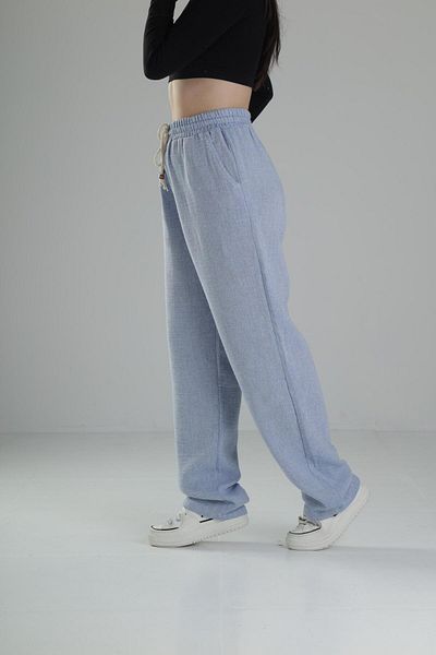 COCOPELLI Loose Fit Blue Linen Trousers