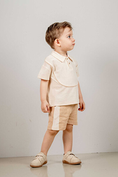 bombe Baby Kids Καφέ-Κρεμ Βαμβακερό Σετ 2 τεμαχίων First I'm Trend Fashion Bottom Top Σετ