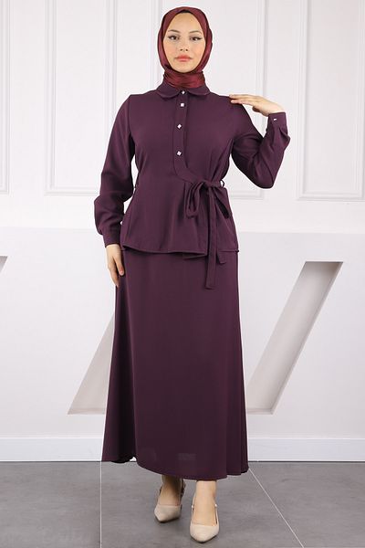 İmajButik Plum Side Tie Shirt Skirt Suit