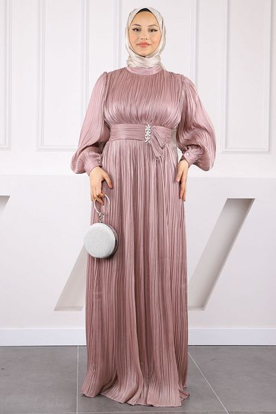 İmajButik Βραδινό φόρεμα από σιφόν με πλισέ Dusty Rose
