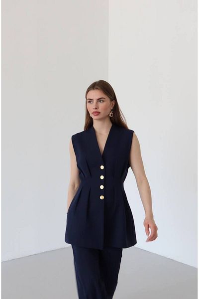 VOLT CLOTHİNG Kadın Belden Oturtmalı Gold Düğme Detaylı Astarlı Yelek Takım
