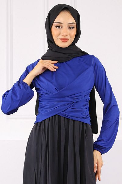 İmajButik Saks Blue Cross Drape Λεπτομερής άμμος μπλούζα