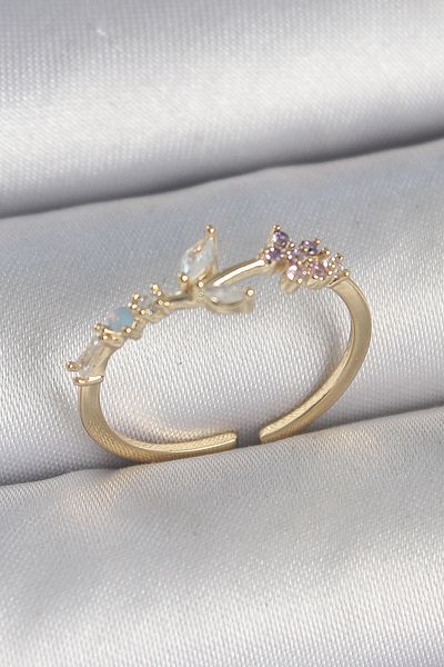 Skygo Brass Gold Color Zircon Stone Flower Model Adjustable Women's Ring - Tj-Byk3723
