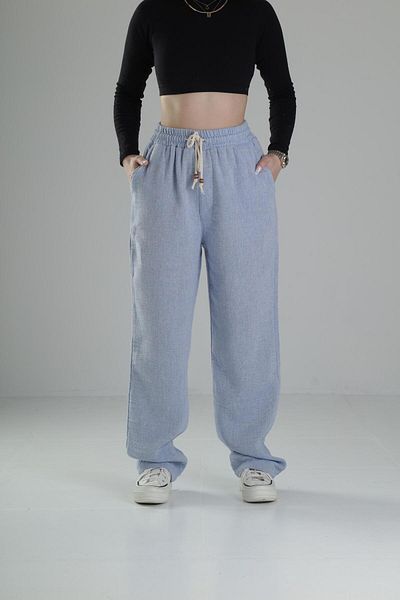 COCOPELLI Loose Fit Blue Linen Trousers