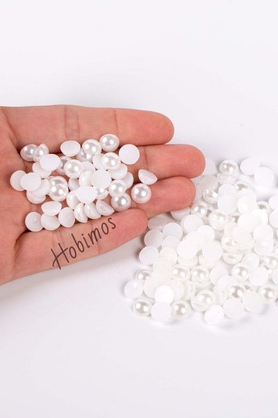 Hobimos 1000Pcs 8 mm White Round Half Plastic Pearl Beads