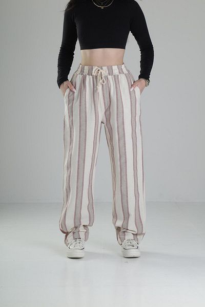 COCOPELLI Loose Fit Burgundy Line Linen Trousers