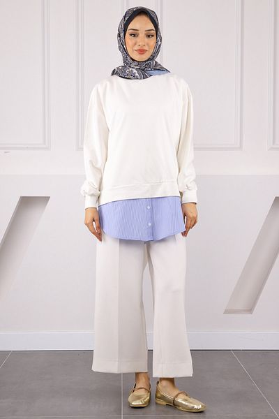 İmajButik Ecru Shirt Garnished Sweat