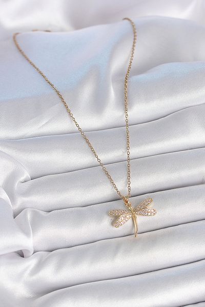 Skygo 316L Steel Gold Color Chain Zircon Stone Dragonfly Model Women's Necklace - Tj-Bko10051