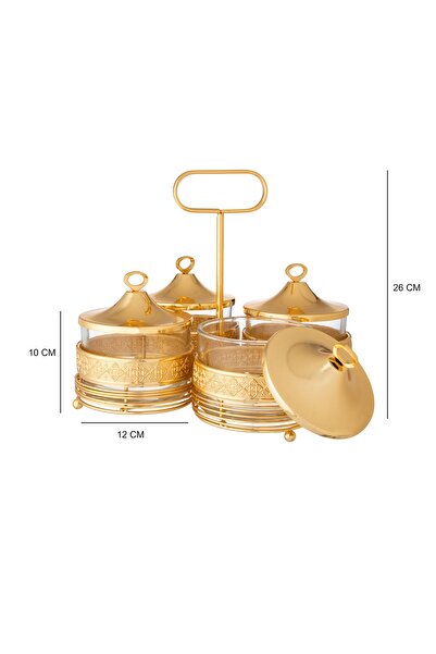 Dania Elegantly designed 4-compartment gold stand for dates, sweets and nuts