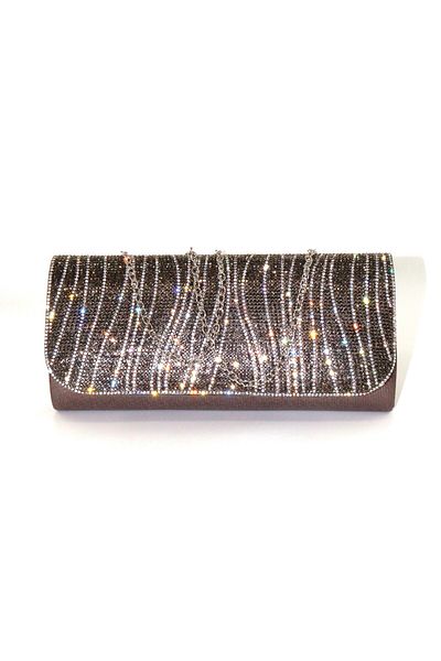 KEEBA Platinum Evening Dress Bag with Waterway Stones. Evening Dress Portfolio Clutch Invitation Bag. Women's Platinum Evening Dress Stone Bag.