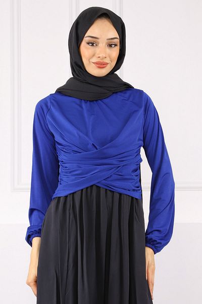 İmajButik Saks Blue Cross Drape Λεπτομερής άμμος μπλούζα