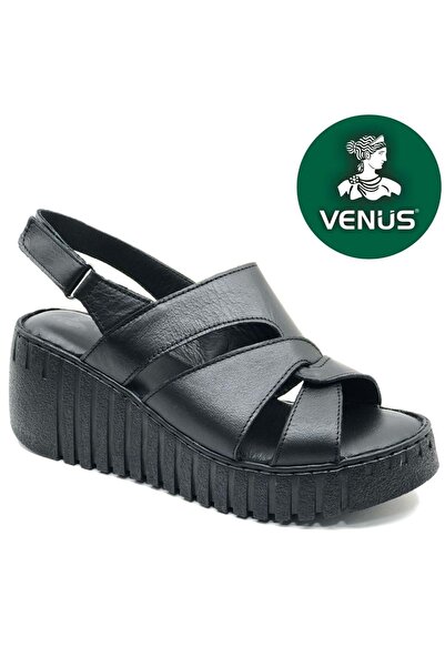 Venüs Morgen Hakiki Deri Comfort Ortopedik Kadın Sandalet SİYAH