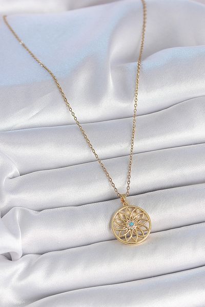 Skygo 316L Steel Gold Color Zinc Blue Stone Lotus Model Women's Necklace - Tj-Bko10061