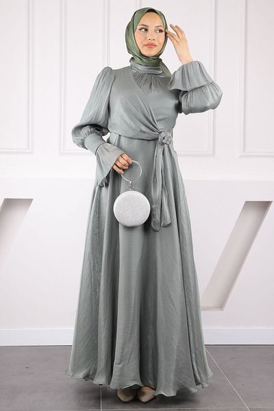 İmajButik Khaki Side Tie Evening Dress