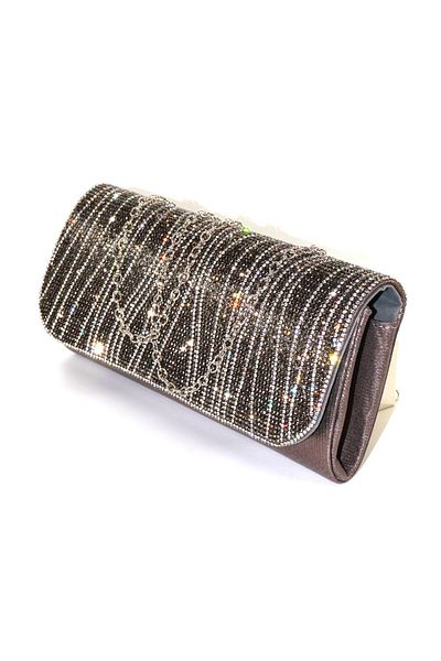 KEEBA Platinum Evening Dress Bag with Waterway Stones. Evening Dress Portfolio Clutch Invitation Bag. Women's Platinum Evening Dress Stone Bag.