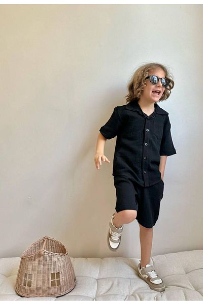 YİGİT BUTİK Yigit Boutique Boys' Set with Muslin Fabric Shorts
