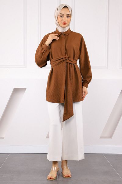 İmajButik Πουκάμισο με λεπτομέρεια καφέ ζώνη