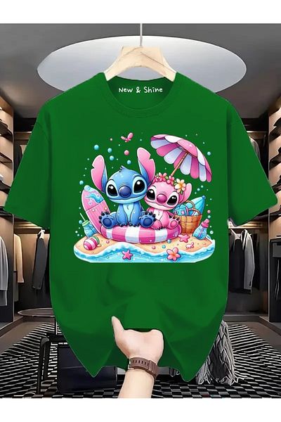 New Shine Stitch and Angel Printed Large Size Oversize T-Shirt