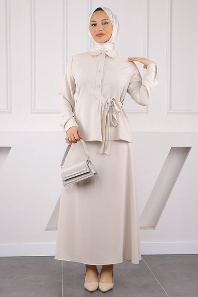 İmajButik Stone Side Tie Shirt Skirt Suit