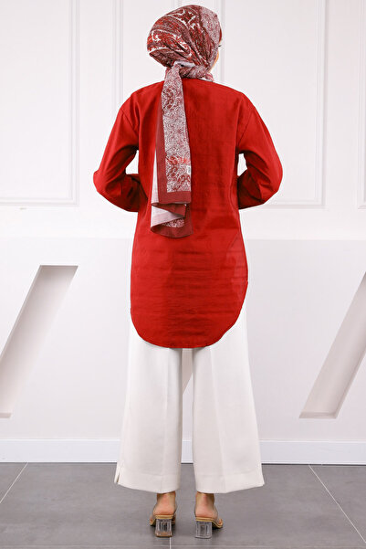 İmajButik Burgundy Stone Buttoned Modal Shirt