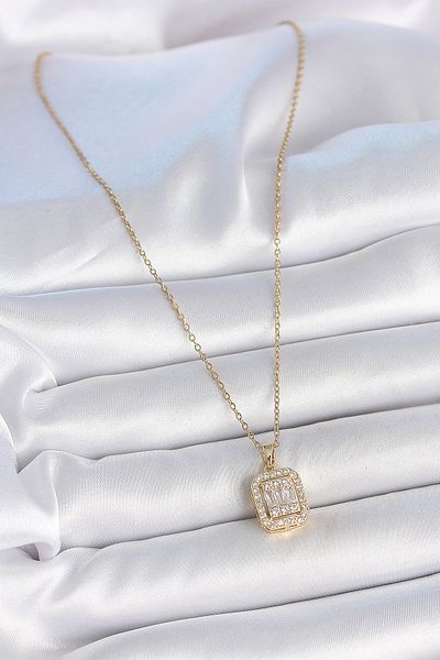 Skygo 316L Steel Gold Color Chain Square Zircon Stone Model Women's Necklace - Tj-Bko10059