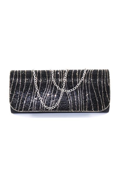KEEBA Black Evening Dress Bag with Waterway Stones. Evening Dress Portfolio Clutch Invitation Bag. Women's Black Evening Dress Stone Bag.