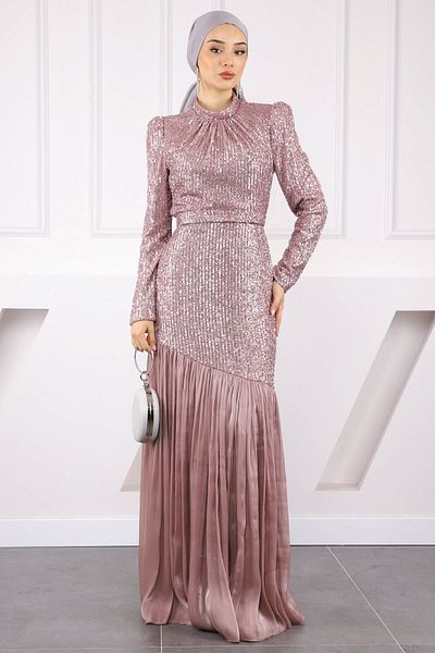 İmajButik Βραδινό φόρεμα με πλισέ φούστα με παγιέτες