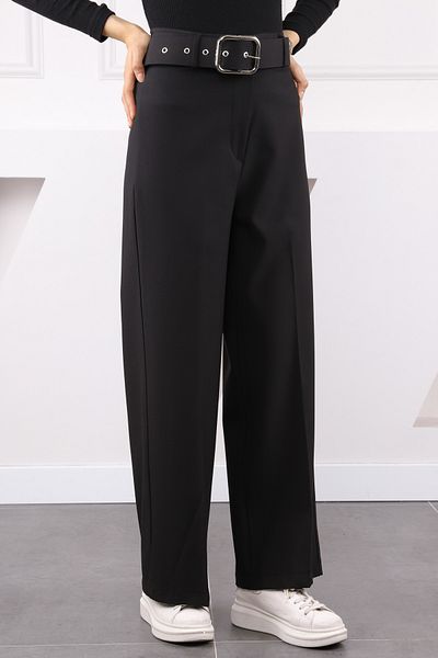 İmajButik Black Wide Leg Belted Trousers