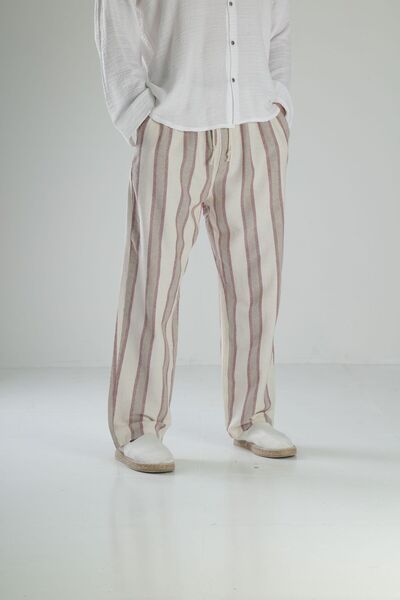 COCOPELLI Burgundy Striped Linen Trousers