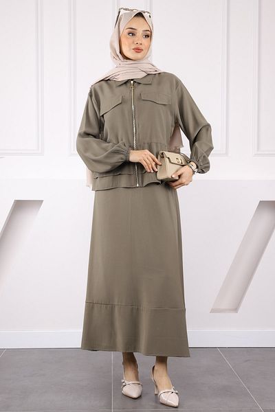 İmajButik Χακί Σακάκι Φούστα Κοστούμι