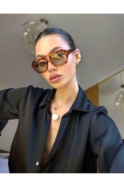 funeyes Vehla Leopard Pattern Green Color Trend Glasses Sunglasses Colored Glass New Season