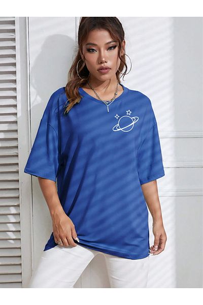 halowear Μπλουζάκι Unisex Saturn με χαλαρή εφαρμογή Sax-Blue
